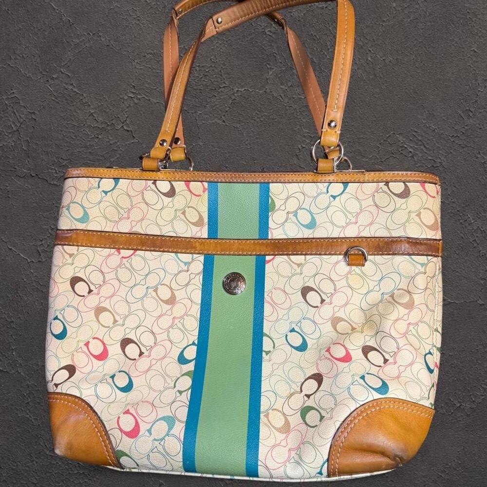 Coach multicolor signature stripe tote